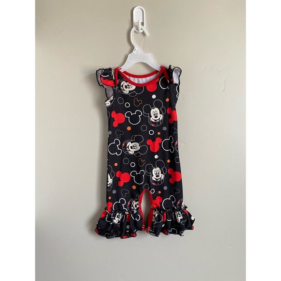 Baby Girls Mickey Mouse Ruffled Romper - Picture 1 of 4